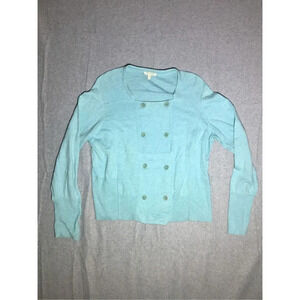 Womens Eileen Fisher Blouse Size Large Organic Cotton Blue Button front Career